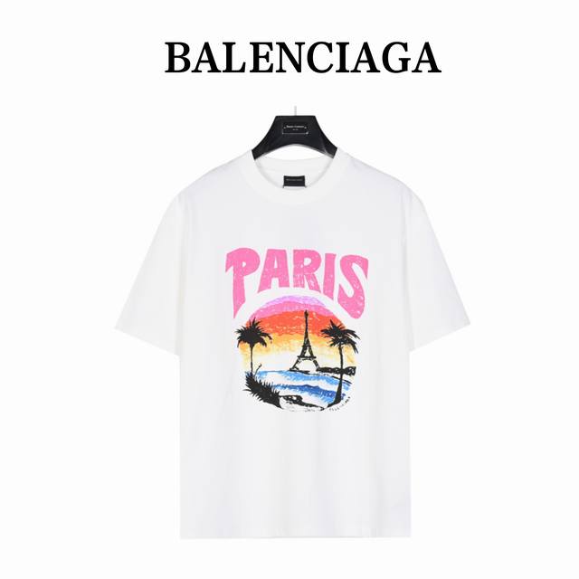 Balenciaga 巴黎世家 24Ss 沙滩画夜景铁塔印花短袖t恤 轻奢主义 男女日常通勤穿搭必备单品 正确版本 随意对比 详细特征 260克100% 纯棉双